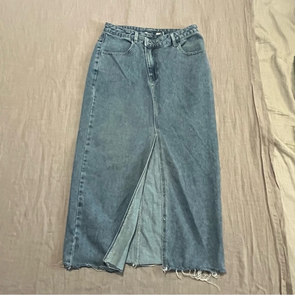Happily Grey Blue Denim Maxi Skirt with high slit Size 5 trendy basics school - Picture 2 of 8